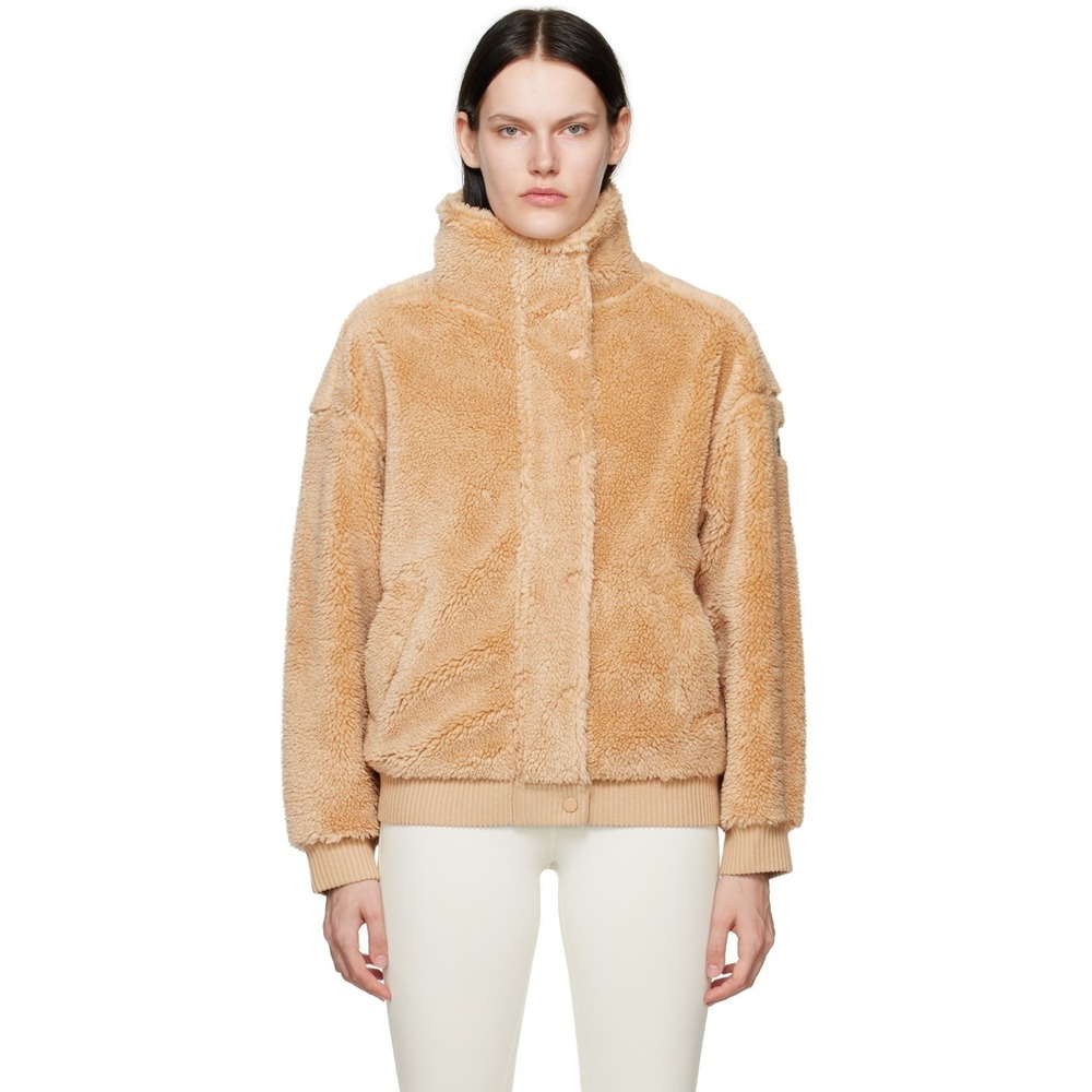 Alo Yoga Foxy Varsity Jacket Women's XS Camel Sherpa Faux Fur Snap‎ Zip Up Cozy